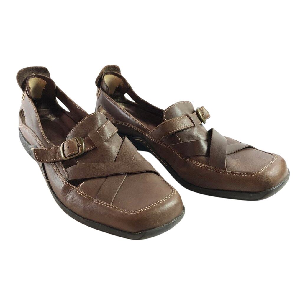 Naturalizer Federek Womens Brown Leather Flats Shoes Slip On Square Toe sz 9